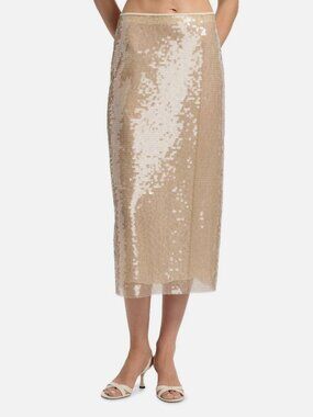 Tanya Taylor Women's Beige Kiah Sequin Pencil Midi-Skirt Size 8